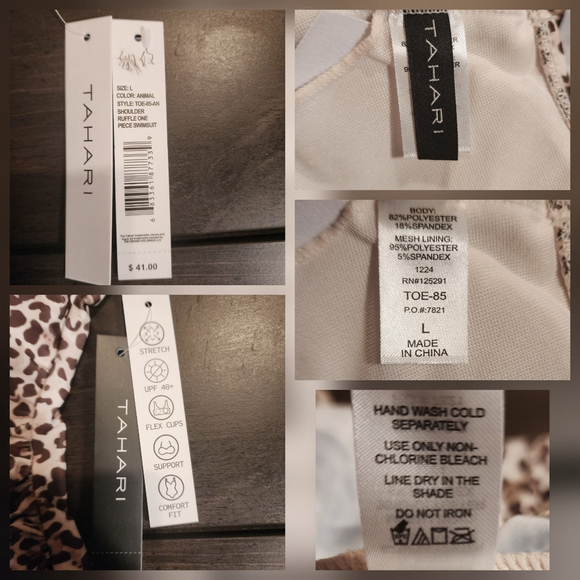 Tahari One piece Ruffle Strapless Swimsuit Bathing Suit LARGE Cheetah Leopard - Picture 9 of 13